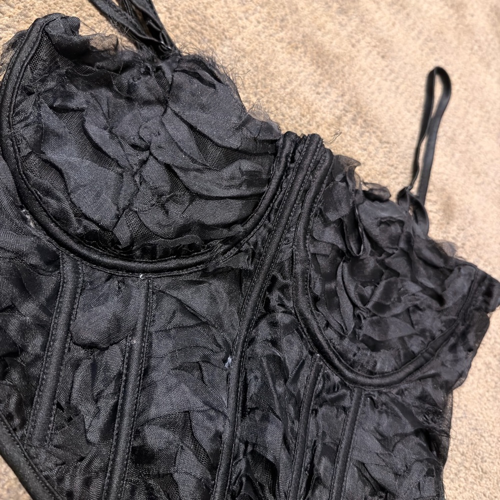 Black Textured Bustier Top
